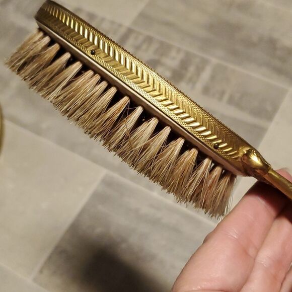 RARE Vintage Brass Beveled Hand Mirror&Brush - Picture 15 of 16
